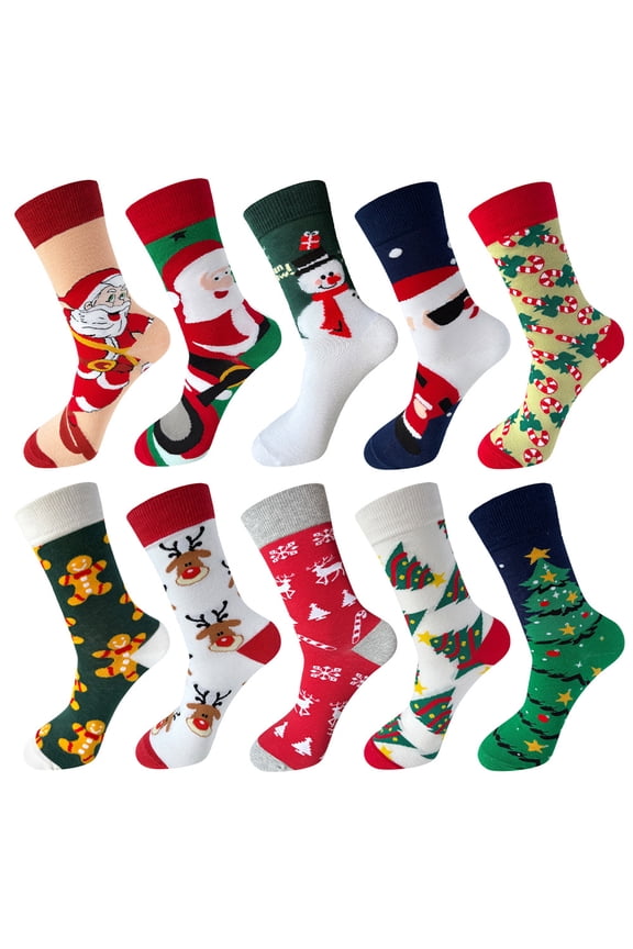 ​YUNOVA 10 Pairs Bulk Christmas Socks for Women Men, Assorted Holiday Novelty Crew Socks with Santa Snowman Tree, Soft Xmas Stocking Stuffers Gifts for Adults Family
