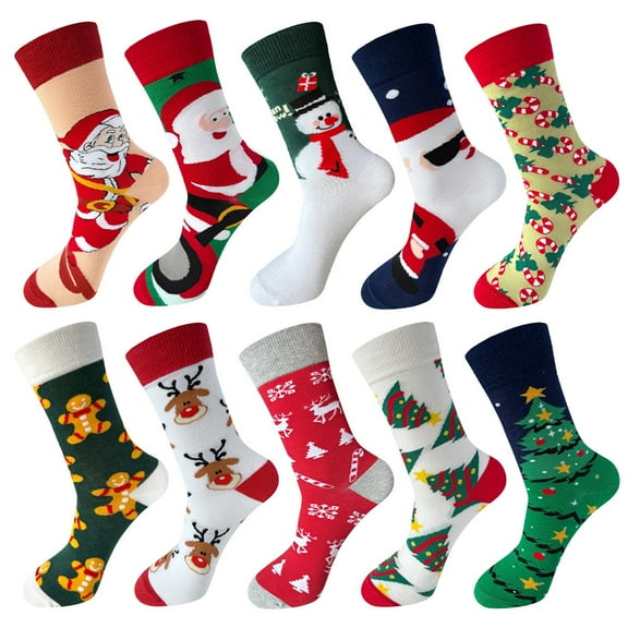 ​YUNOVA 10 Pairs Bulk Christmas Socks for Women Men, Assorted Holiday Novelty Crew Socks with Santa Snowman Tree, Soft Xmas Stocking Stuffers Gifts for Adults Family