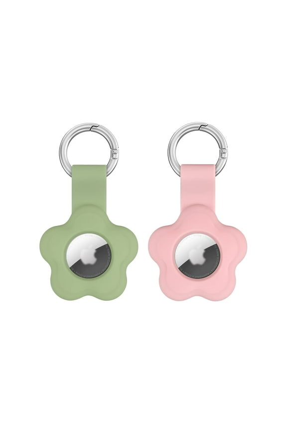 2 Pack Floral AirTag Holder Case with Keychain - Premium Silicone Protective Cover for Apple AirTag 2021 Tracker | Anti-Scratch, Anti-Loss Design for Keys, Luggage, Pets & Valuables