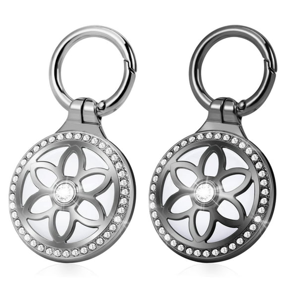 YUNOVA 2 Pack Metal AirTag Holder Keychain with Rhinestones, Shockproof Airtag Case for Apple AirTag, Diamond Airtag Accessories for Wallet/Purse/Dog Collar/Keys/Luggage Tracking (AirTag Not Included)