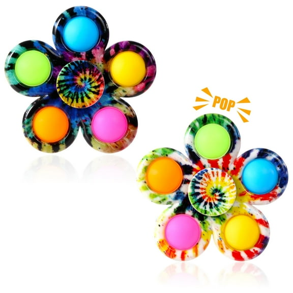 YUNOVA 2 Pack Tie-Dye Flower Fidget Spinners - Silent Sensory Toys for Anxiety Stress Relief, ADHD Autism Products with Popping Buttons, Perfect Party Favors & Classroom Prizes