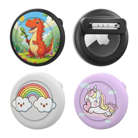 YUNOVA 3 Pack Hidden AirTag Case for Kids - Skin-Friendly Silicone Holder with Cartoon Design, Tangle-Free Clip, Full Signal & Sound, Compatible with Apple AirTag