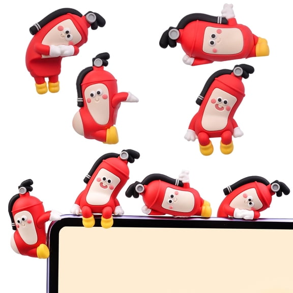 YUNOVA 4 Pack Fire Extinguisher Statues, Cute 3D Resin Monitor Decor with 3M Adhesive, Funny Desk & Car Dashboard Toppers, Playful Decor for Computer, TV, Photo Frame, Gift