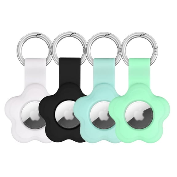 YUNOVA 4 Pack Floral AirTag Holder Case with Keychain - Premium Silicone Protective Cover for Apple AirTag 2021 Tracker | Anti-Scratch, Anti-Loss Design for Keys, Luggage, Pets & Valuables