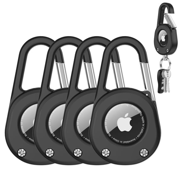 YUNOVA 4 Pack IPX8 Waterproof AirTag Holder Keychain, Heavy Duty Hard PC Case with Carabiner & Secure Lock, Dual Mode Compatible with Apple AirTag 1st & 2nd Gen for Keys Luggage Backpack