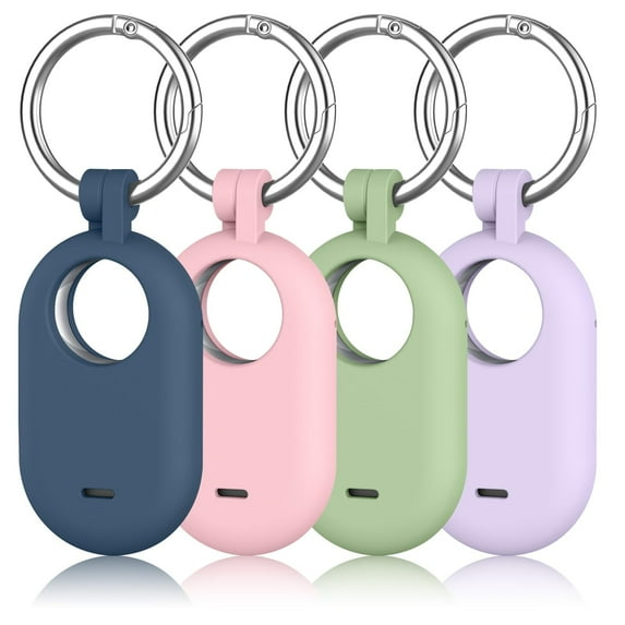 YUNOVA 4 Pack Secure SmartTag2 Holder with Keychain - Flexible Silicone Protective Case for Samsung Tracker | Ideal for Pets, Travel Gear, Car Keys & Daily Essentials