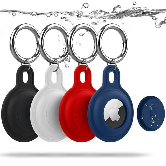 YUNOVA 4 Pack Waterproof Silicone Case for Airtags with Keychain, Protective Cover for Apple Air tag Key Finder Tracker Compatible with Apple AirTag Item Finders Accessories