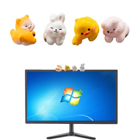 YUNOVA 4 Pcs Cute Animal Figurines, 3D Resin Monitor & Car Dashboard Toppers with Adhesive, Funny Desk Decor for TV, Photo Frame, Shelf, Computer Screen & Workspace