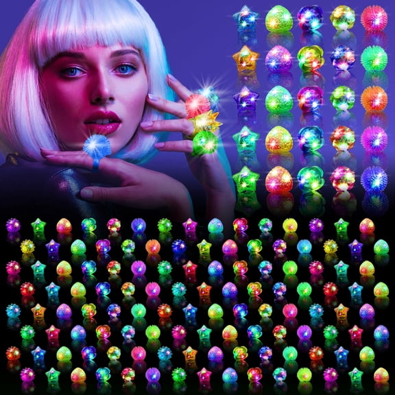 YUNOVA 48 Pcs Light Up Rings - 6 Styles Glow in the Dark LED Party Favors, Fit for Adults & Kids, Perfect for Birthday, Halloween, Christmas, Concerts & Raves