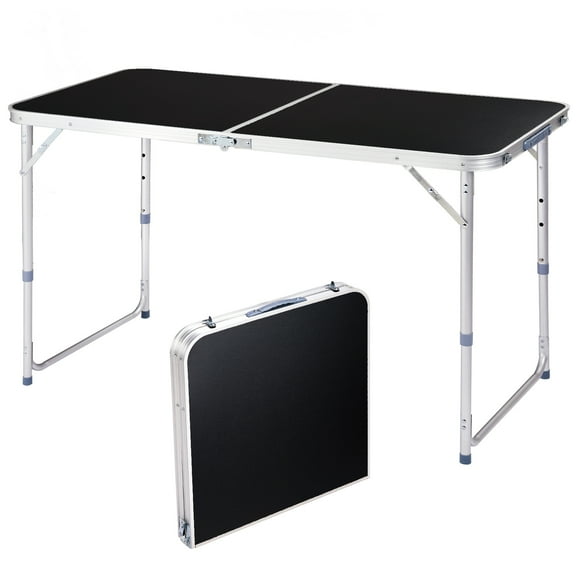 YUNOVA 4Ft Portable Folding Table Height Adjustable, 47.5"x23.8" Large Desktop with Carry Handle, Lightweight Aluminum Frame for Camping, Picnic, BBQ, Family Reunions & Indoor Use