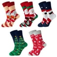 thumbnail image 1 of YUNOVA 5 Pairs Christmas Socks for Women Men, Fun Holiday Novelty Crew Socks with Santa Snowman Reindeer, Soft Stretchy Xmas Stocking Stuffers Gifts for Family​, 1 of 4