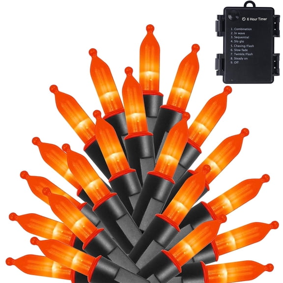 YUNOVA 50 LED Orange Halloween Mini String Lights, 16.4FT 8 Modes IP44 Waterproof Battery Operated Outdoor Indoor Decorative Lights for Party Wedding Garden Patio Decoration