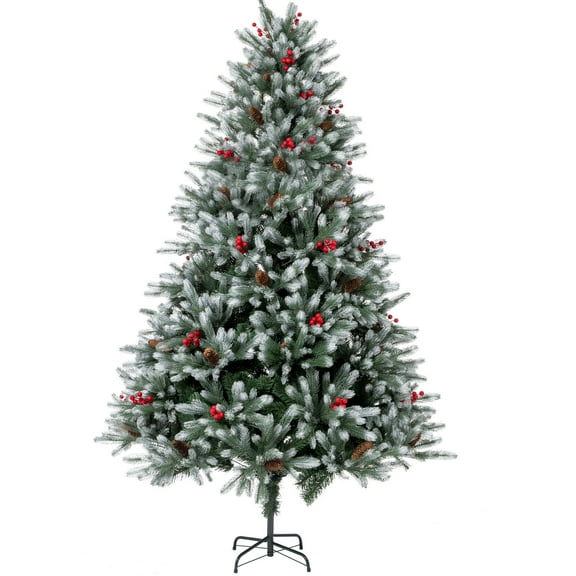 YUNOVA 5FT Artificial Christmas Tree with Pine Cones, Berries & Artificial Snow - Flame-Retardant, Easy Assembly Foldable Base - Perfect for Home, Office and Party Decor