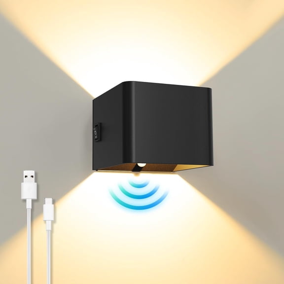 YUNOVA 5W USB Rechargeable Motion Sensor Wall Light, Battery Operated Warm White LED Wall Lamp, Magnetic Wireless Night Light for Bedroom Stairs Corridor Living Room Indoor Lighting Sconce with Switch
