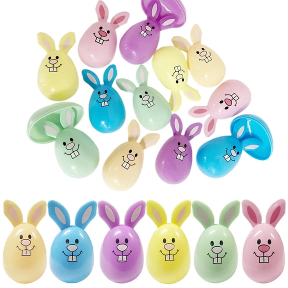 YUNOVA 6 Pack Bunny Easter Eggs, Colorful Plastic Fillable Eggs for Easter Egg Hunt, Basket Stuffers, Party Favors, 3.15" Tall with Cute Bunny Face Design, 6 Bright Colors