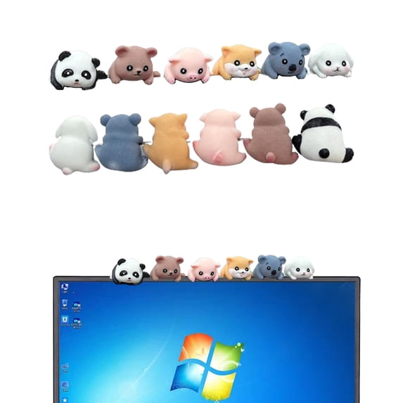 YUNOVA 6 Pcs 3D Resin Animal Figurines, Adhesive Monitor Toppers for Computer Screen, Car Dashboard & TV Decor, Cute Desk Decorations for Home Office, Stress Relief Gift Set