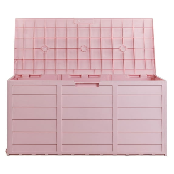 YUNOVA 75 Gallon 280L Weatherproof Outdoor Storage Box with Wheels & Lockable Lid - Durable Plastic Deck Box for Garden Tools, Cushions, Toys - Wood-Effect Patio Organizer Chest