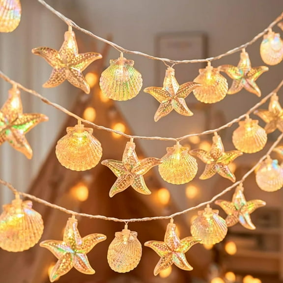 YUNOVA 9.84FT Battery Powered Shell String Lights - 20 LED Starfish & Seashell Fairy Lights, Ocean Theme Decor for Bedroom, Wedding, Garden Party, Beach Holiday Decorations