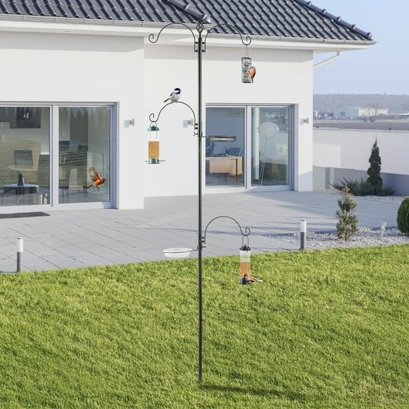 YUNOVA 93 Inch Bird Feeder Pole with 4 Decorative Hooks - Heavy Duty Iron Bird Feeding Station Kit, Suet Feeder & Water Bowl for Backyard, Garden & Courtyard