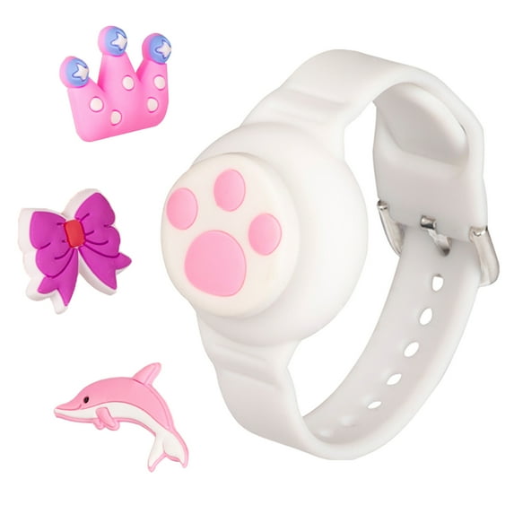 YUNOVA AirTag Wristband for Kids - Adjustable Silicone Bracelet with 4 Replaceable Cartoon Patterns Waterproof Tracker Holder Compatible with Apple AirTag Accessories