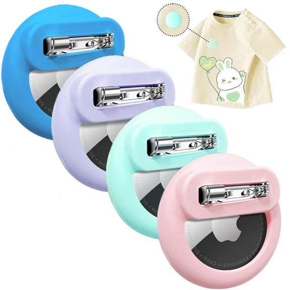 YUNOVA Airtag Holder for Kids discreet, 4 Pack Silicone with Safety Pins, GPS Tracker Case for Toddlers Children Elderly, Waterproof Airtag for Kids Hidden Inside Clothes Backpack Luggage