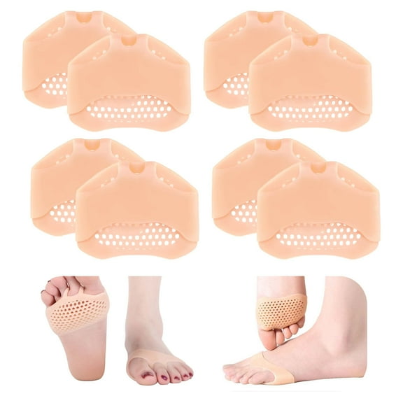 YUNOVA Breathable Metatarsal Pads 4 Pairs, Gel Ball of Foot Cushions for Shoes, Forefoot Support Pads for Women Men, Reusable Foot Cushion Pads for High Heels, Boots & Work Shoes