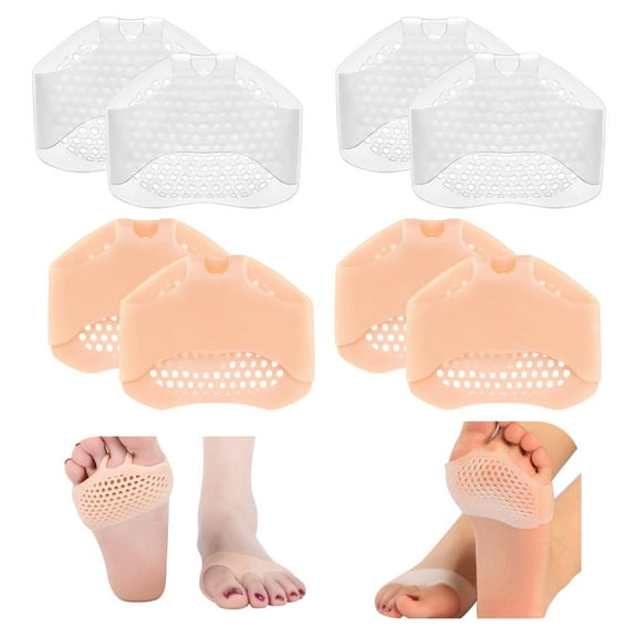 YUNOVA Breathable Metatarsal Pads 4 Pairs, Gel Ball of Foot Cushions for Shoes, Forefoot Support Pads for Women Men, Reusable Foot Cushion Pads for High Heels, Boots & Work Shoes