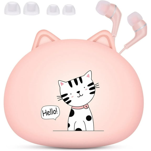 YUNOVA Cat Ear Headphones for Kids - Cute Donut Design Wired Earbuds with Mic, 6 Candy Colors & Storage Case, Ergonomic Fit for School, Gaming, Online Learning