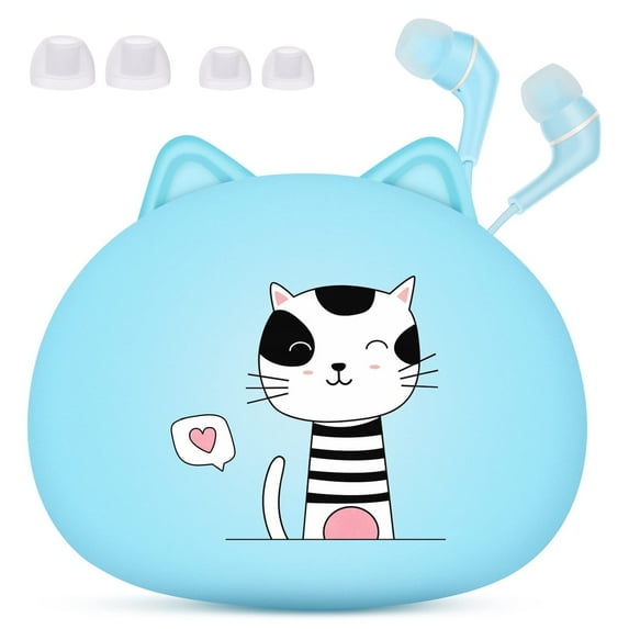 YUNOVA Cat Ear Headphones for Kids - Cute Donut Design Wired Earbuds with Mic, 6 Candy Colors & Storage Case, Ergonomic Fit for School, Gaming, Online Learning