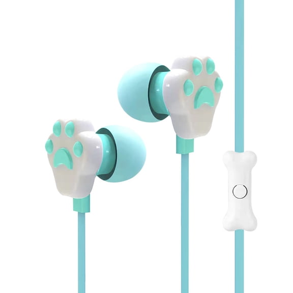 YUNOVA Cat Paw Earbuds with Bone-Shaped Control - Hi-Res Stereo Bass Wired Earphones, Noise Isolating & Tangle-Free Cord, Compatible with iPhone/Samsung/Tablets - Cute Gifts for Girls