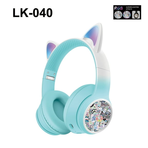 YUNOVA Cute Cat-Ear Bluetooth Headphones with RGB Lights, 50H Battery Life, 40mm Speaker for Rich Bass, Soft Comfort Fit, Foldable Design, Compatible with Smartphones, Tablets, and Laptops