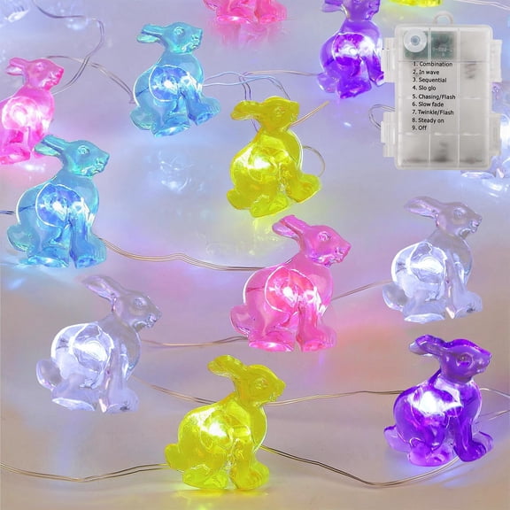 YUNOVA Easter Bunny String Lights, 16FT 50LED Colorful Rabbit Fairy Lights with 8 Modes & Timer, Waterproof Battery Operated for Indoor Outdoor Easter Decor