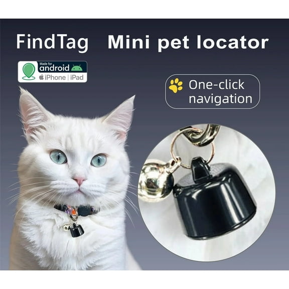 YUNOVA FindTag Mini Pet GPS Tracker - 2.7g Ultra-Lightweight Bluetooth Locator with Real-Time Tracking, No Subscription, Waterproof Collar Tag for Dogs Cats & Kids (iOS/Android Compatible)
