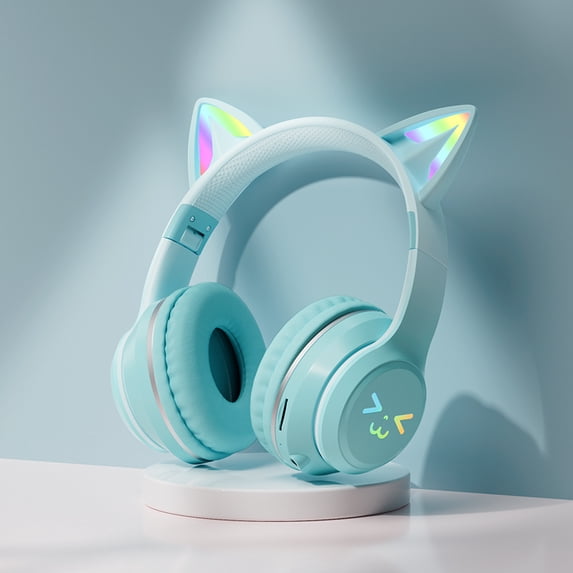 YUNOVA Foldable Cat Ear Wireless Bluetooth Headphones with LED Breathing Lights, Compatible with iPhone iPad Android Smartphones Tablets, Ideal for Kids Study, Online Classes, Back to School Gifts