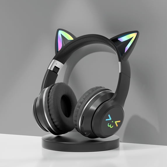 YUNOVA Foldable Cat Ear Wireless Bluetooth Headphones with LED Breathing Lights, Compatible with iPhone iPad Android Smartphones Tablets, Ideal for Kids Study, Online Classes, Back to School Gifts