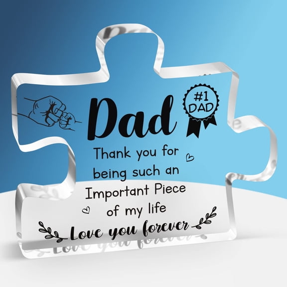 YUNOVA Gifts for Dad - Delicate Dad Birthday Gifts from Daughter Son - Engraved Acrylic Block Puzzle Piece Decorations 3.9 x 3.3 inch - Fathers Day Thanksgiving Birthday Gifts for Dad, Ideas