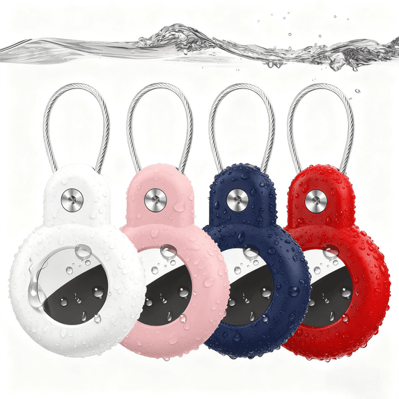 YUNOVA IPX8 Waterproof AirTag Case Holder, 4 Pack with Anti-Loss Metal Keychain Cable, Shockproof Protective Cover with Precision Lock for Apple AirTag, Compatible with Keys, Luggage, Backpacks, Pets