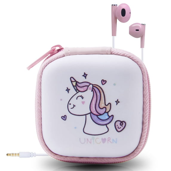 YUNOVA Kids Earbuds for Back to School with Cute Earphones Storage Case, Unicorn Earbuds for Kids in-Ear Headphones of Electronics Wired 3.5mm with Mic, Lovely Gifts for School Girl and Boy