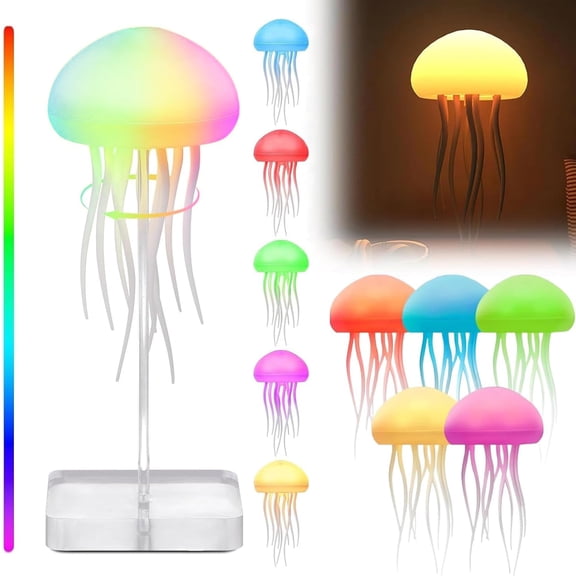 YUNOVA LED Jellyfish Lamp RGB Gradient Light with Dancing Tentacles Touch Sensor Rechargeable Desk Lamp for Bedrooms Living Room