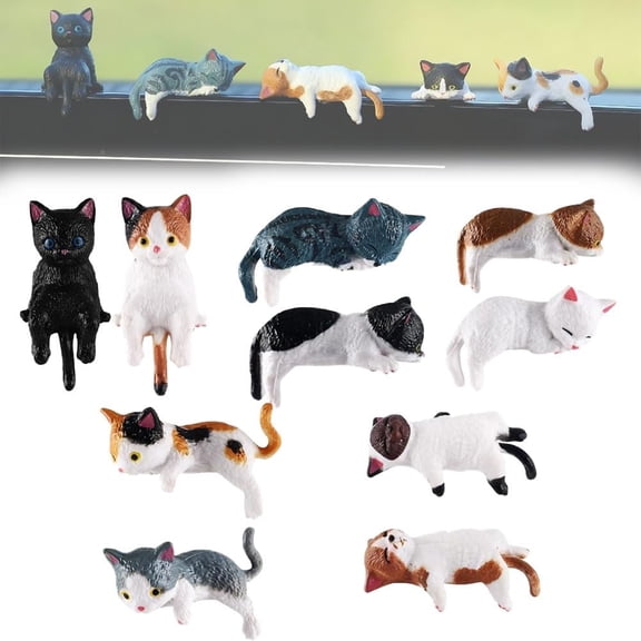 YUNOVA Mini Cat Figurines 10 Pack, Cute 3D Resin Desk Decor with Adhesive, Cat Lover Gifts for Computer Monitor & Car Dashboard, Funny Office & Home Decorations