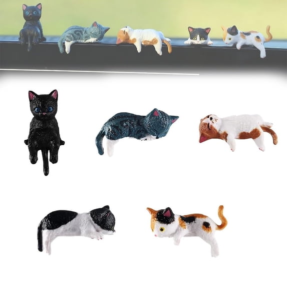 YUNOVA Mini Cat Figurines 5 Pack, Cute 3D Resin Desk Decor with Adhesive, Cat Lover Gifts for Computer Monitor & Car Dashboard, Funny Office & Home Decorations