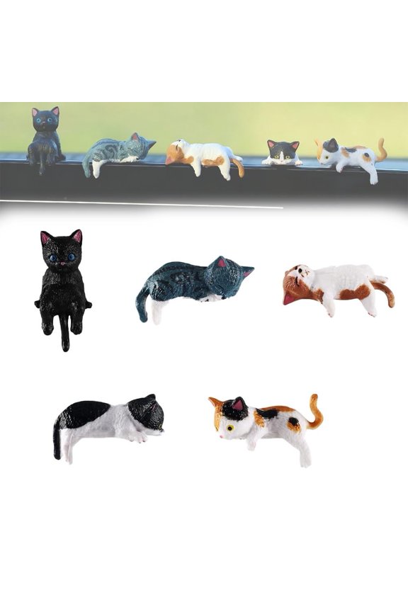 Mini Cat Figurines 5 Pack, Cute 3D Resin Desk Decor with Adhesive, Cat Lover Gifts for Computer Monitor & Car Dashboard, Funny Office & Home Decorations