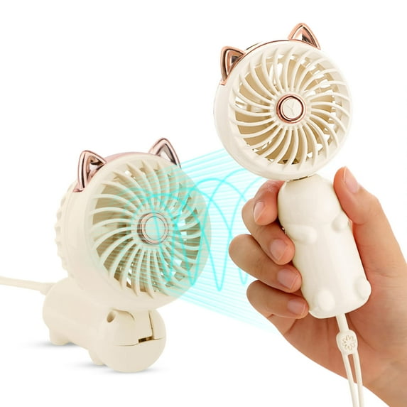YUNOVA Portable Foldable USB Rechargeable Desk Fan with 8200 RPM 3-Speed Settings, Cute Cat Ear Design Personal Cooling Fan for Women/Kids Travel, Outdoor, Office & Home Use
