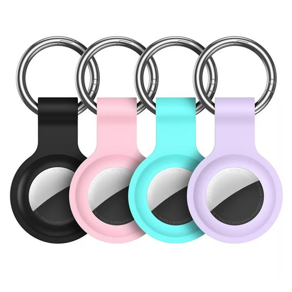 YUNOVA Premium AirTag Keychain Holder 4-Pack - Flexible Waterproof Silicone Case Compatible with Apple AirTag 2021, Pet Collar & Travel Essentials (Easy Install)