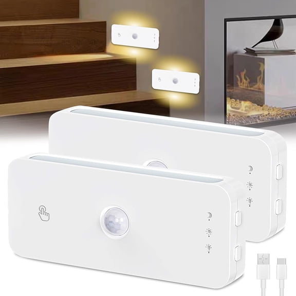 YUNOVA Rechargeable Motion Sensor Lights 2 Pack, Magnetic and Adhesive LED Night Lights, 120° Wide Angle Sensing, 3 Working Modes, Ideal for Indoor Stairs, Hallways, Cabinets