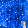 thumbnail image 1 of YUNOVA Royal Blue Curtain Lights, 200 LED String Lights with Remote, 8 Lighting Modes Timer, IP44 Waterproof for Window, Bedroom, Party Decor, 1 of 7