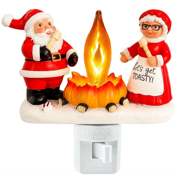 YUNOVA Santa Claus & Mrs. Claus Campfire Night Light, Plug-in Christmas Decor with Flickering Flame, Swivel Outlet Design for Indoor Holiday Decorations, Warm Festive Glow