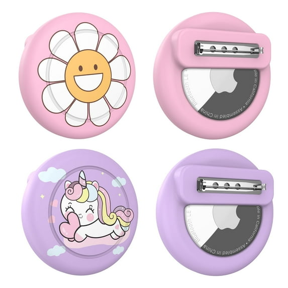 YUNOVA Secure AirTag Case Holder for Kids - Hidden Clip Design with Cartoon Prints, Lightweight & Water-Resistant, Compatible with Apple AirTag (2-Pack)​