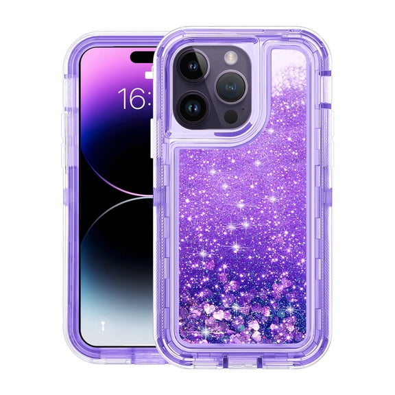 YUNOVA for iPhone 16/16 Pro/16 Pro Max/16 Plus Case Glitter Floating Liquid Shiny Quicksand Case for Women Girls Heavy Duty Shockproof Protective Case Hard PC Bumper Soft TPU Cover