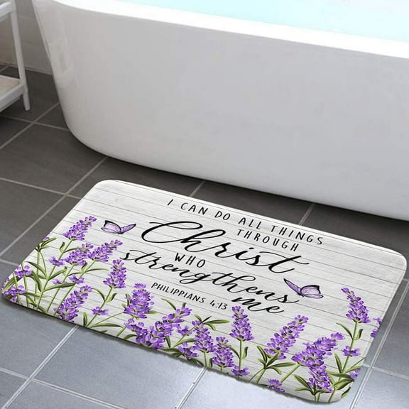 YUNRUN Floral Purple Flannel Bath Rug, 29'' x 17'', Non Slip